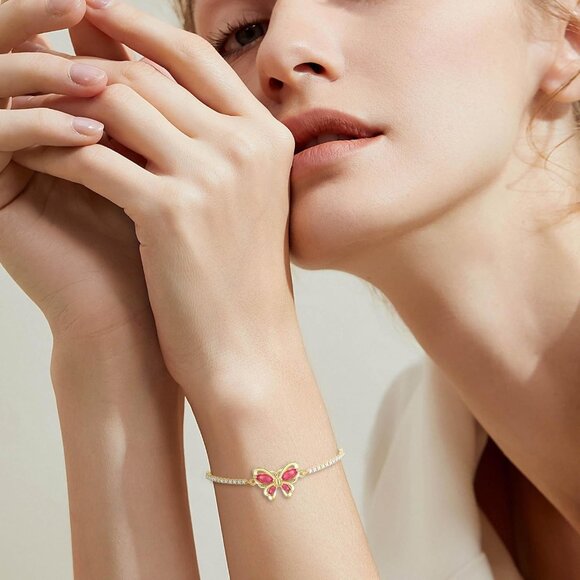 Women's Red Butterfly Dainty Trendy Adjustable Tennis Slide Bracelets Jewelry - Picture 2 of 6